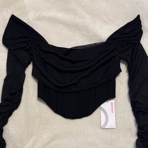 Black Off-Shoulder Long Sleeve Corset Crop Top
